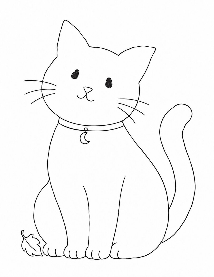 Black cat beneath a crescent moon Halloween coloring page